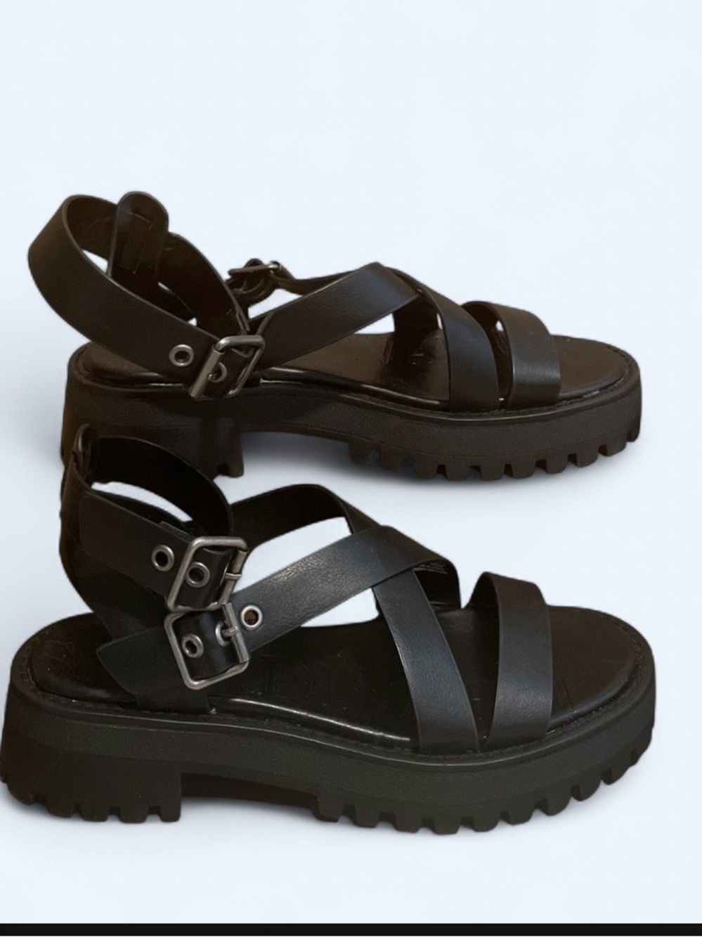 Women’s Black Strappy Lug-Sole Sandals